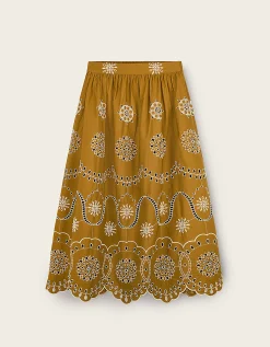 East Leni Floral Broderie Cotton Poplin Skirt Green