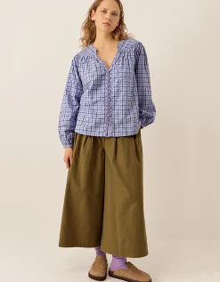 East Lilia Check Cotton Blouse Blue