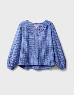 East Lilia Check Cotton Blouse Blue