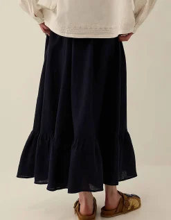 East Liza Midi Linen Skirt Blue