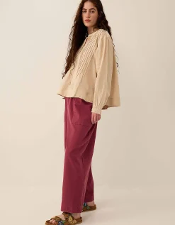 East Liza Pintuck Linen Top Camel