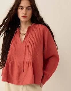 East Liza Pintuck Linen Top Pink