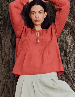 East Liza Pintuck Linen Top Pink
