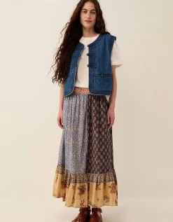 East Loran Floral Patch Print Cotton Skirt Multi