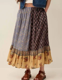 East Loran Floral Patch Print Cotton Skirt Multi