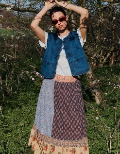 East Loran Floral Patch Print Cotton Skirt Multi