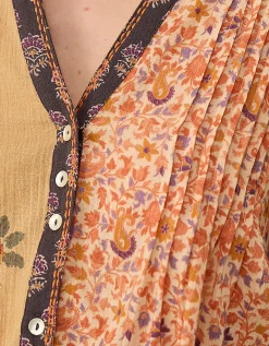 East Loran Patch Print Crinkle Cotton Top Multi