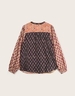 East Loran Patch Print Crinkle Cotton Top Multi