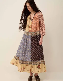 East Loran Patch Print Crinkle Cotton Dress Multi