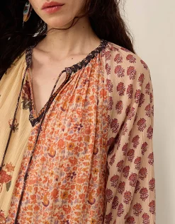 East Loran Patch Print Crinkle Cotton Dress Multi