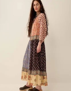 East Loran Patch Print Crinkle Cotton Dress Multi