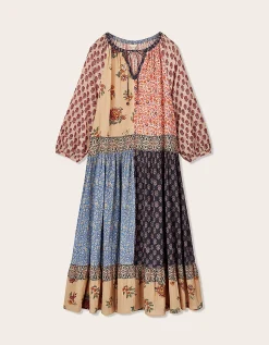 East Loran Patch Print Crinkle Cotton Dress Multi
