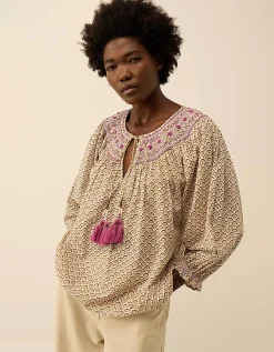 East Maisie Botanical Print Cotton Seersucker Dress Orange