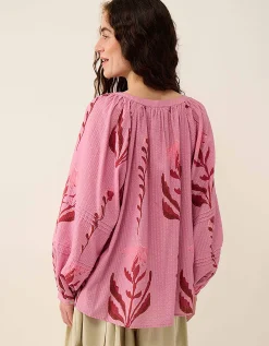 East Maisie Hand-Painted Botanical Print Top Purple