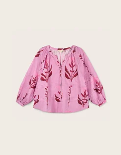 East Maisie Hand-Painted Botanical Print Top Purple