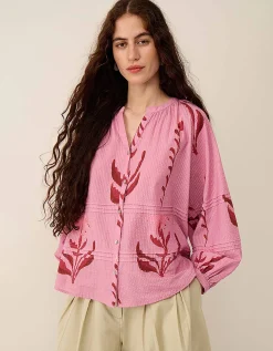 East Maisie Hand-Painted Botanical Print Top Purple