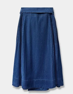 East Marion Denim Wrap Embroidered Skirt Blue