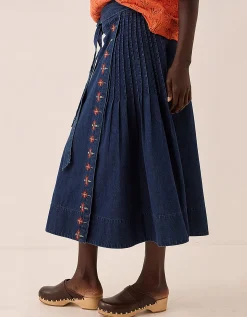 East Marion Denim Wrap Embroidered Skirt Blue