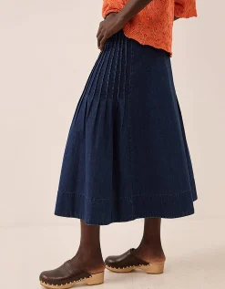 East Marion Denim Wrap Embroidered Skirt Blue