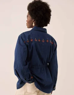 East Marion Indigo Denim Embroidered Jacket Blue
