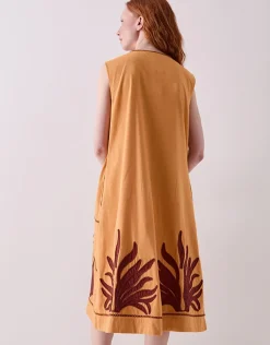 East Mella Appliqué Cotton Midi Dress Orange