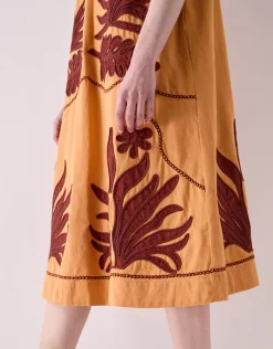 East Mella Appliqué Cotton Midi Dress Orange