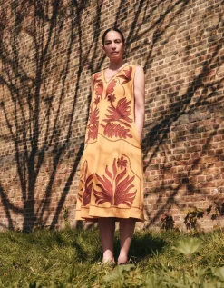 East Mella Appliqué Cotton Midi Dress Orange