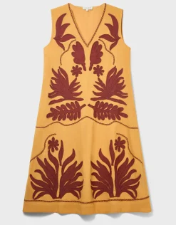 East Mella Appliqué Cotton Midi Dress Orange