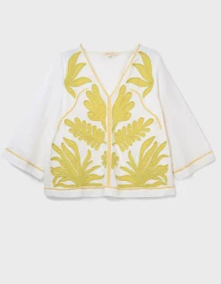 East Mella Hand-Appliqué Cotton Top White