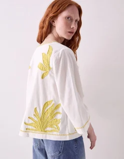 East Mella Hand-Appliqué Cotton Top White