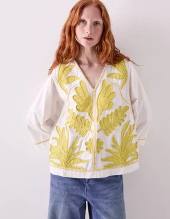 East Mella Hand-Appliqué Cotton Top White