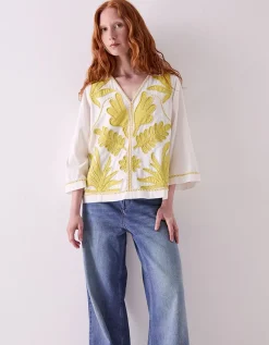 East Mella Hand-Appliqué Cotton Top White