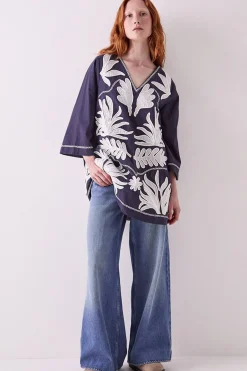 East Mella Hand-Appliqué Tunic Blue