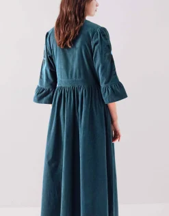 East Odelia Embroidered Corduroy Maxi Dress Blue