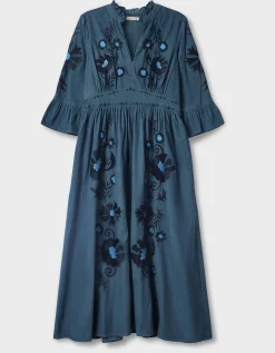 East Odelia Embroidered Corduroy Maxi Dress Blue