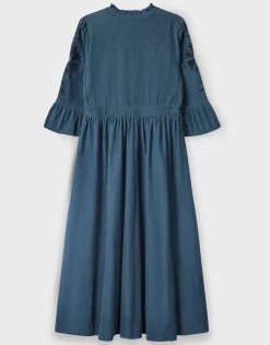 East Odelia Embroidered Corduroy Maxi Dress Blue