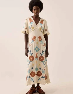 East Odeline Embroidered Dress Ivory