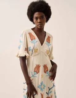East Odeline Embroidered Dress Ivory