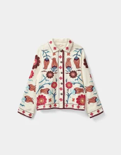 East Odeline Floral Embroidered Cotton Jacket Ivory
