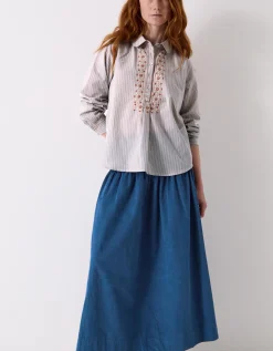 East Piper Striped Cotton Shirt Blue