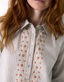 East Piper Striped Cotton Shirt Blue