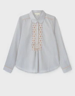 East Piper Striped Cotton Shirt Blue