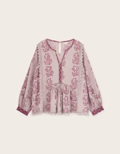 East Reiko Hand-Woodblock Botanical Print Top Purple