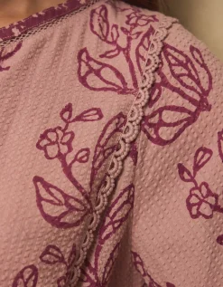 East Reiko Hand-Woodblock Botanical Print Top Purple