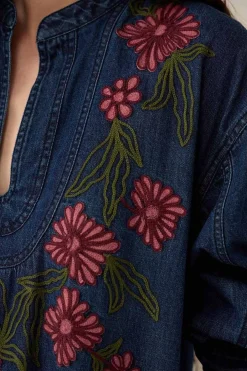 East Reyna Denim Embroidered Dress Blue