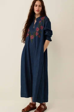 East Reyna Denim Embroidered Dress Blue