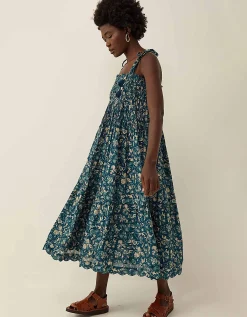 East Rohini Floral Print Cotton-Viscose Dress Teal