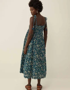 East Rohini Floral Print Cotton-Viscose Dress Teal