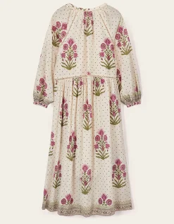 East Roza Hand-Woodblock Floral Cotton Dress Multi