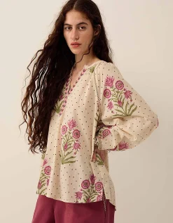 East Roza Woodblock Cotton Top Multi
